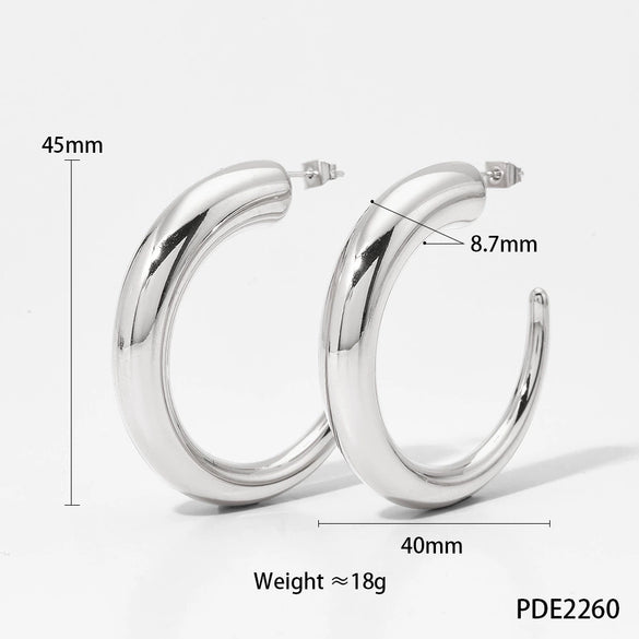 Wholesale Glossy Simple C Shaped Stainless Steel Gold Plated Geometric Earrings With Electroplating Treatment