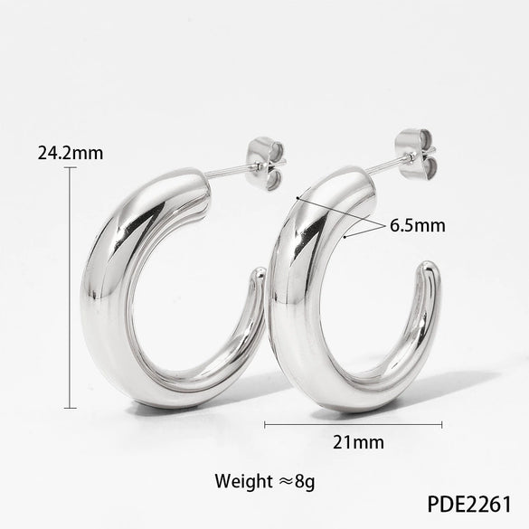 Wholesale Glossy Simple C Shaped Stainless Steel Gold Plated Geometric Earrings With Electroplating Treatment
