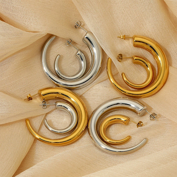 Wholesale Glossy Simple C Shaped Stainless Steel Gold Plated Geometric Earrings With Electroplating Treatment