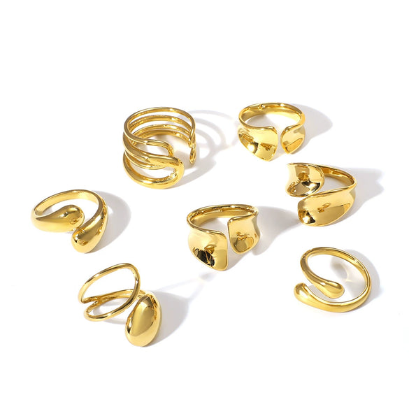Wholesale Glossy Water Drop Specialshaped Geometric Open Stainless Steel Ring For Women With 18K Furnace Vacuum Plating