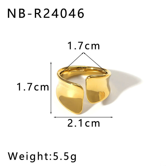 Wholesale Glossy Water Drop Specialshaped Geometric Open Stainless Steel Ring For Women With 18K Furnace Vacuum Plating