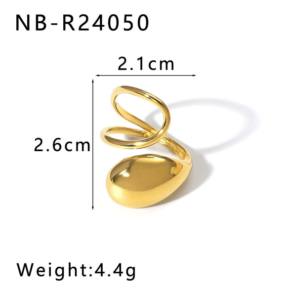 Wholesale Glossy Water Drop Specialshaped Geometric Open Stainless Steel Ring For Women With 18K Furnace Vacuum Plating
