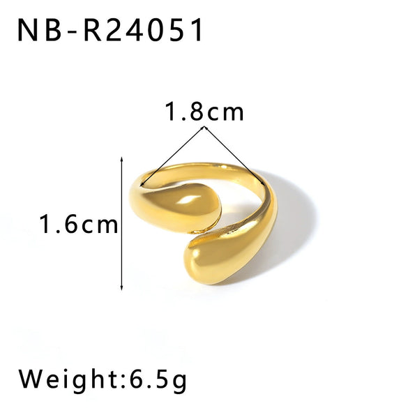 Wholesale Glossy Water Drop Specialshaped Geometric Open Stainless Steel Ring For Women With 18K Furnace Vacuum Plating