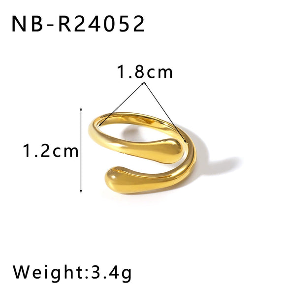 Wholesale Glossy Water Drop Specialshaped Geometric Open Stainless Steel Ring For Women With 18K Furnace Vacuum Plating