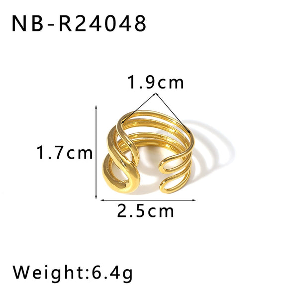 Wholesale Glossy Water Drop Specialshaped Geometric Open Stainless Steel Ring For Women With 18K Furnace Vacuum Plating