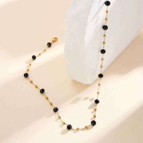 Wholesale Glowing Black Crystal Beads Geometric Titanium Steel Electroplated Calendering Chain Bracelet For Women