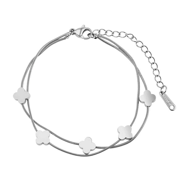 Wholesale Glowing Electroplated Stainless Steel Geometric Four Leaf Clover Double Layered Bracelet For Women