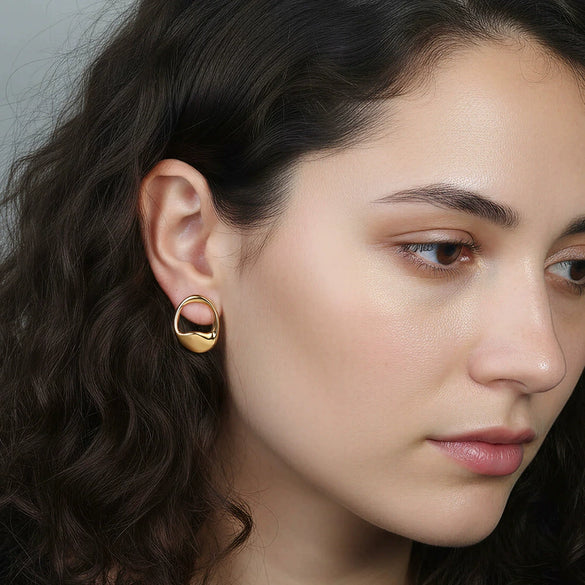 Wholesale Glowing Electroplated 304 Stainless Steel 18K Gold Geometric Women's Earrings With 925 Silver Ear Needles