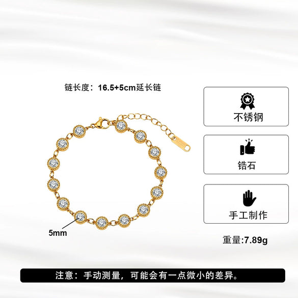 Wholesale Glowing Geometric Stainless Steel Zircon Crystal Adjustable Bracelet For Women With Vacuum Plating