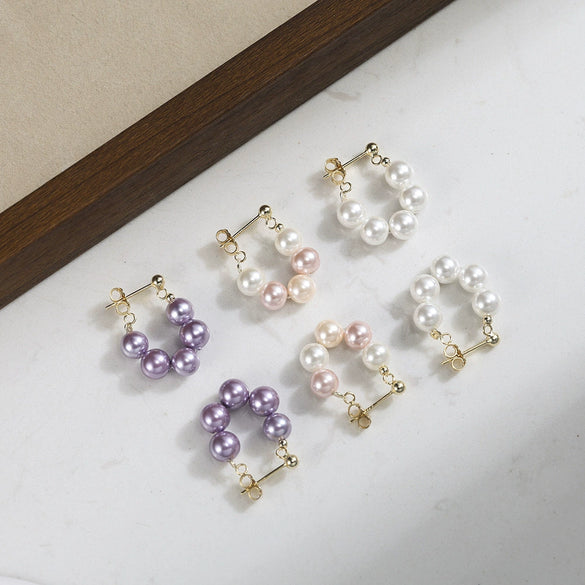 Wholesale Glowing Shell Pearl 925 Silver Earrings 14K Gold Plated Women's Highend Minimalist Ear Clips