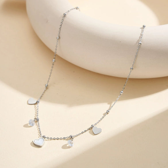 Wholesale Glowing Stainless Steel Geometric Heartshaped Zircon Tassel Clavicle Necklace For Women With Electroplating And Calendering Chain