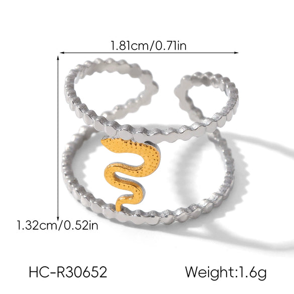 Wholesale Gold And Silver Colormatched Stainless Steel Openended Rings With Animal Zodiac Shapes Flowers Shell Lines Geometric Patterns Polished Plating For Women