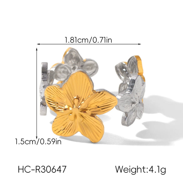 Wholesale Gold And Silver Colormatched Stainless Steel Openended Rings With Animal Zodiac Shapes Flowers Shell Lines Geometric Patterns Polished Plating For Women