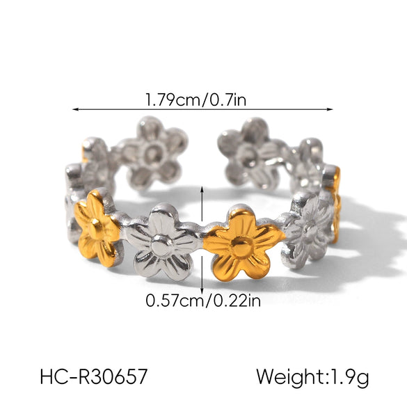 Wholesale Gold And Silver Colormatched Stainless Steel Openended Rings With Animal Zodiac Shapes Flowers Shell Lines Geometric Patterns Polished Plating For Women