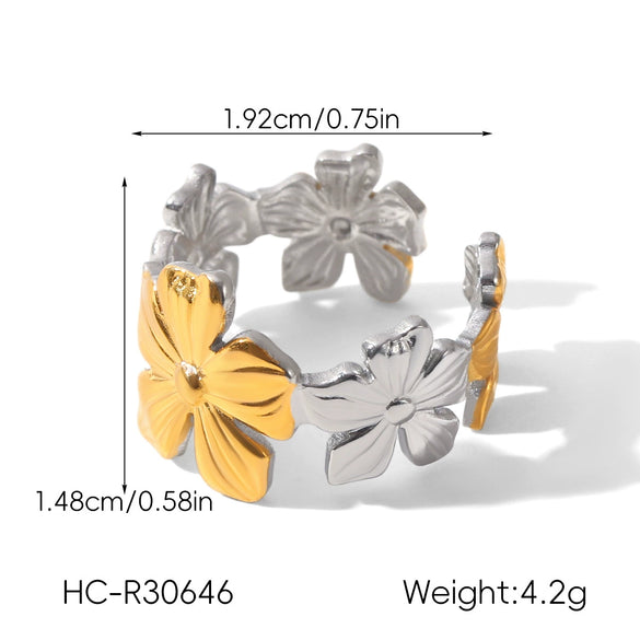 Wholesale Gold And Silver Colormatched Stainless Steel Openended Rings With Animal Zodiac Shapes Flowers Shell Lines Geometric Patterns Polished Plating For Women