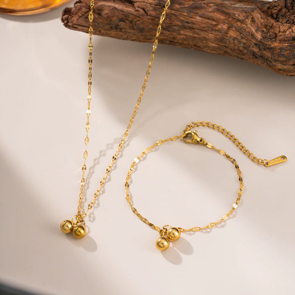 Wholesale Gold Bead Titanium Steel Jewelry Set With Geometric Pattern And Electroplating For Women Normcore Design