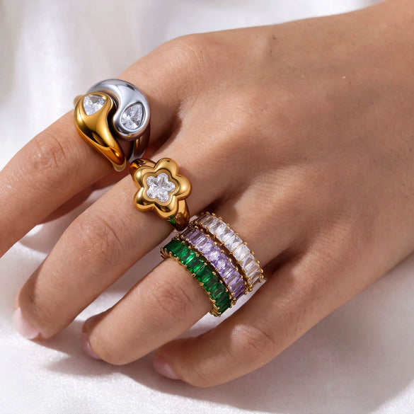 Wholesale Gold Electroplated Flower Shape Zircon Ring Unisex Trendy Ins Style Accessories