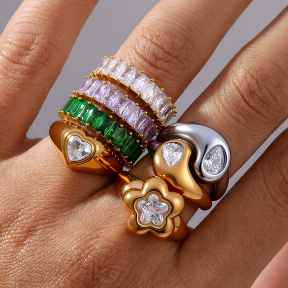 Wholesale Gold Electroplated Flower Shape Zircon Ring Unisex Trendy Ins Style Accessories