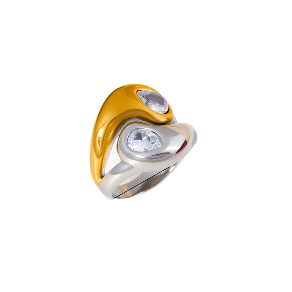 Wholesale Gold Electroplated Flower Shape Zircon Ring Unisex Trendy Ins Style Accessories