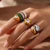 Wholesale Gold Electroplated Flower Shape Zircon Ring Unisex Trendy Ins Style Accessories