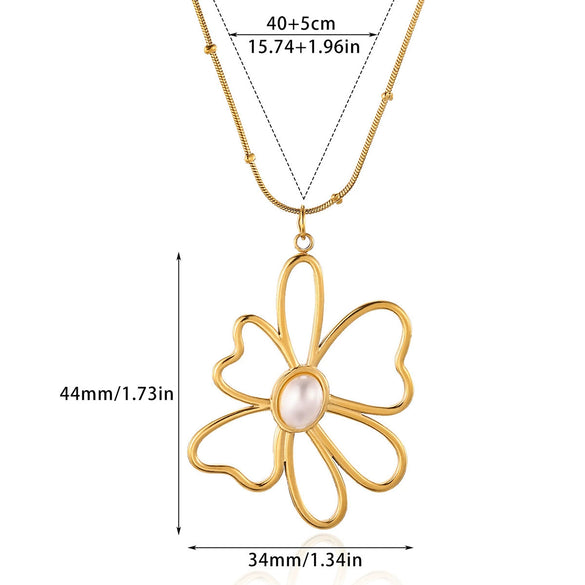 Wholesale Gold Electroplated Stainless Steel Hollow Flower Pendant Necklace With Cross Chain For Unisex