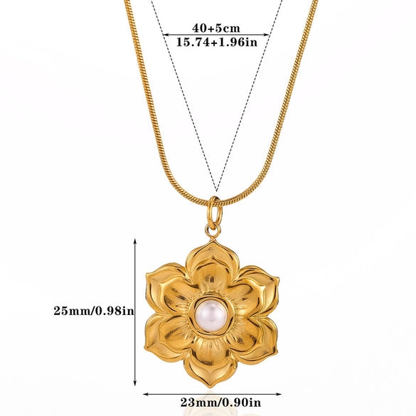 Wholesale Gold Electroplated Stainless Steel Hollow Flower Pendant Necklace With Cross Chain For Unisex