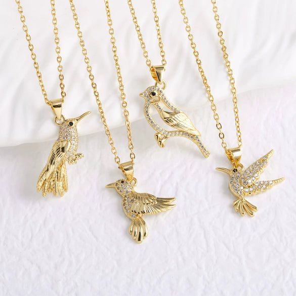 Wholesale Gold Plated Bird Pendant Necklace With Full Zircon For Women Copper O Word Chain Electroplated