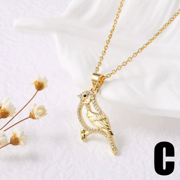 Wholesale Gold Plated Bird Pendant Necklace With Full Zircon For Women Copper O Word Chain Electroplated
