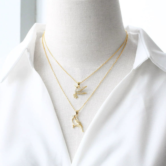 Wholesale Gold Plated Bird Pendant Necklace With Full Zircon For Women Copper O Word Chain Electroplated