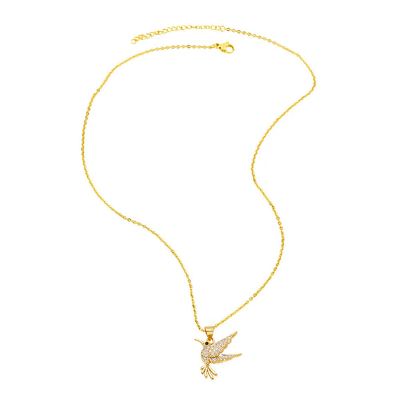 Wholesale Gold Plated Bird Pendant Necklace With Full Zircon For Women Copper O Word Chain Electroplated