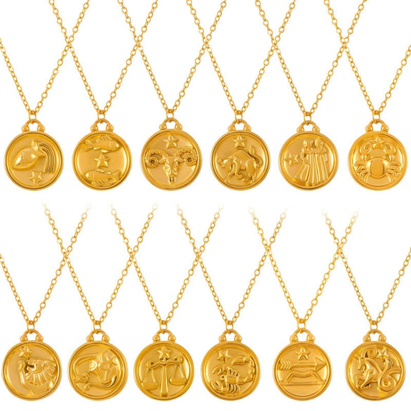 Wholesale Gold Plated Constellation Geometric Pattern Titanium Steel Pendant Necklace For Women