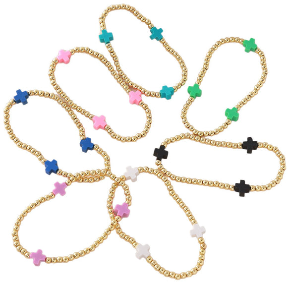 Wholesale Gold Plated Copper Cross Elastic Bracelet Jewelry For Unisex And Women