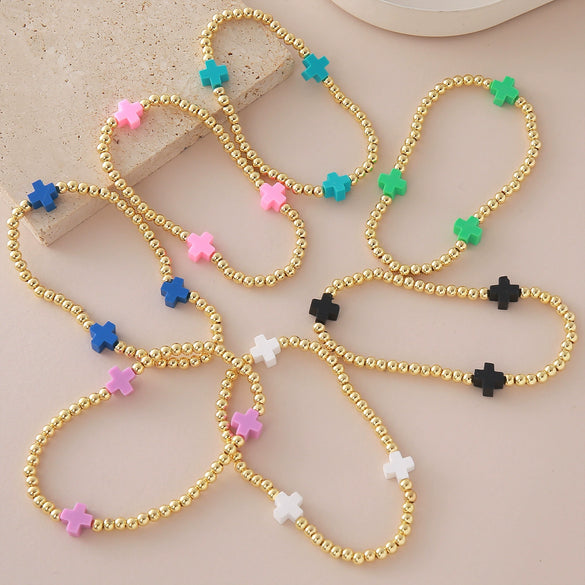 Wholesale Gold Plated Copper Cross Elastic Bracelet Jewelry For Unisex And Women