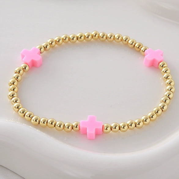 Wholesale Gold Plated Copper Cross Elastic Bracelet Jewelry For Unisex And Women