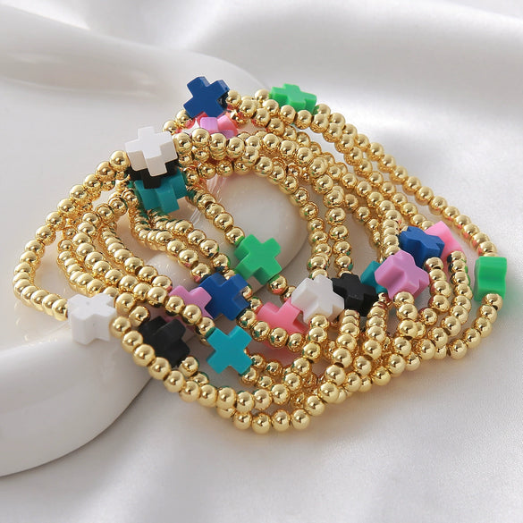 Wholesale Gold Plated Copper Cross Elastic Bracelet Jewelry For Unisex And Women