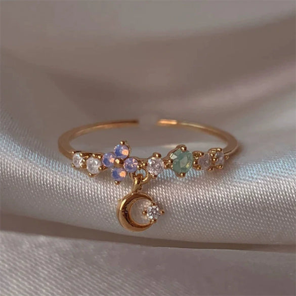 Wholesale Gold Plated Copper Fashion Retro Cute Sweet Style Pink Heart Shaped Butterfly Flower Opening Ring For Women