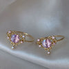 Wholesale Gold Plated Copper Fashion Retro Cute Sweet Style Pink Heart Shaped Butterfly Flower Opening Ring For Women