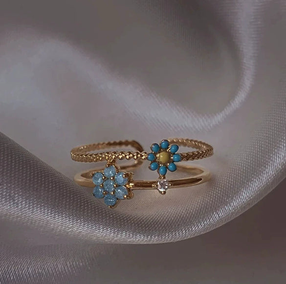 Wholesale Gold Plated Copper Fashion Retro Cute Sweet Style Pink Heart Shaped Butterfly Flower Opening Ring For Women