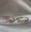 Wholesale Gold Plated Copper Fashion Retro Cute Sweet Style Pink Heart Shaped Butterfly Flower Opening Ring For Women