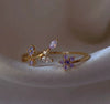Wholesale Gold Plated Copper Fashion Retro Cute Sweet Style Pink Heart Shaped Butterfly Flower Opening Ring For Women