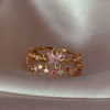 Wholesale Gold Plated Copper Fashion Retro Cute Sweet Style Pink Heart Shaped Butterfly Flower Opening Ring For Women