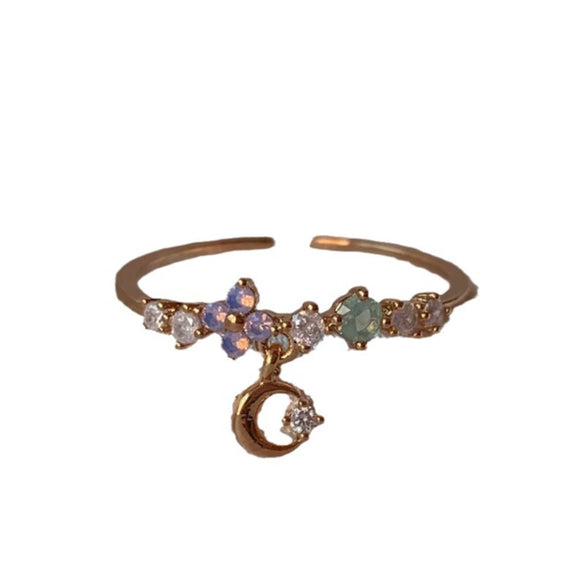 Wholesale Gold Plated Copper Fashion Retro Cute Sweet Style Pink Heart Shaped Butterfly Flower Opening Ring For Women