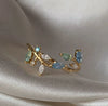 Wholesale Gold Plated Copper Fashion Retro Cute Sweet Style Pink Heart Shaped Butterfly Flower Opening Ring For Women