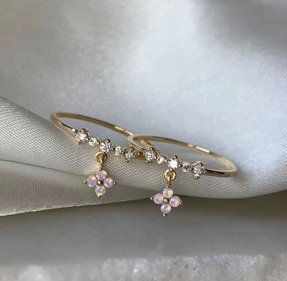 Wholesale Gold Plated Copper Fashion Retro Cute Sweet Style Pink Heart Shaped Butterfly Flower Opening Ring For Women