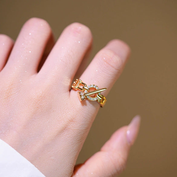 Wholesale Gold Plated Copper Geometric Light Luxury Style Open Hand Jewelry Hip Hop Ring Bracelet For Women