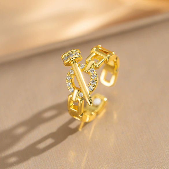 Wholesale Gold Plated Copper Geometric Light Luxury Style Open Hand Jewelry Hip Hop Ring Bracelet For Women