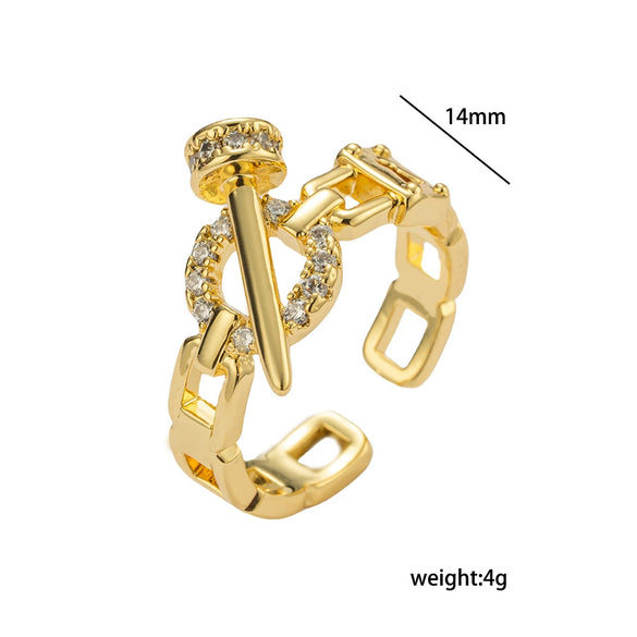 Wholesale Gold Plated Copper Geometric Light Luxury Style Open Hand Jewelry Hip Hop Ring Bracelet For Women