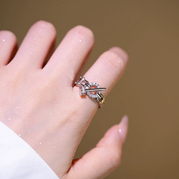 Wholesale Gold Plated Copper Geometric Light Luxury Style Open Hand Jewelry Hip Hop Ring Bracelet For Women