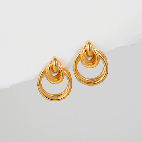 Wholesale Gold Plated Copper Geometric Multilayered Circle Earrings For Women Electroplated Simple Style