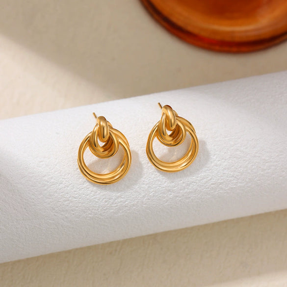 Wholesale Gold Plated Copper Geometric Multilayered Circle Earrings For Women Electroplated Simple Style